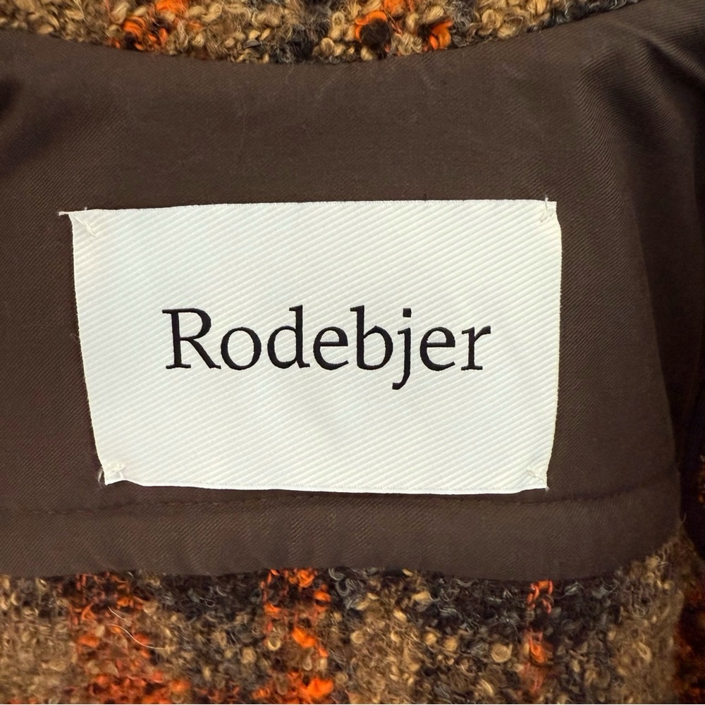 RODEBJER BROWN ORANGE GRAY PLAID COLLARED BUTTON UP BOEL BOUCLE TWEED JACKET - Picture 12 of 17